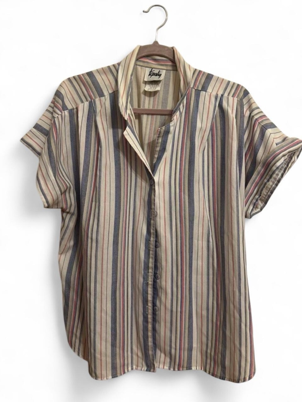 Beige Multi-Stripe Short Sleeve Shirt
